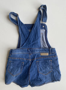 Mayoral kids girls size 6 blue denim shortalls one-piece flowers, VGUC