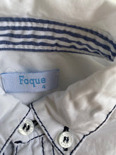 Load image into Gallery viewer, Foque kids boys size 4 white button up collared shirt boat blue stitching, VGUC
