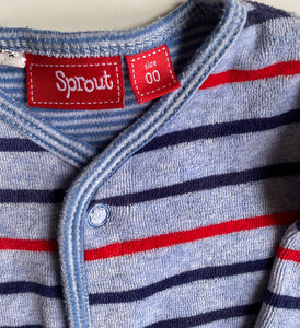 Sprout baby size 3-6 months blue red stripe velour one-piece coverall, VGUC