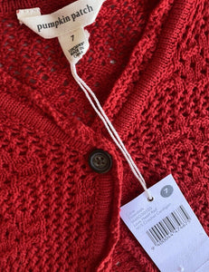 Pumpkin Patch kids girls size 7 red crochet knit cardigan jumper, BNWT