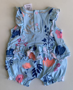 Underworks baby girl size newborn blue romper one-piece pink floral, VGUC