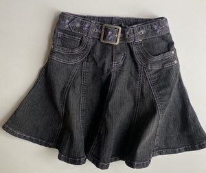 Pumpkin Patch kids girls size 9 grey denim belted purple stitching skirt, VGUC