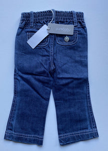 NEW Purebaby baby size 6-12 months blue denim jeans pants pull on, BNWT