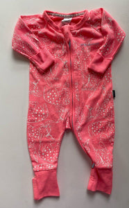 Bonds baby girl size 0-3 months zippy wondersuit neon pink ribbed cats, GUC