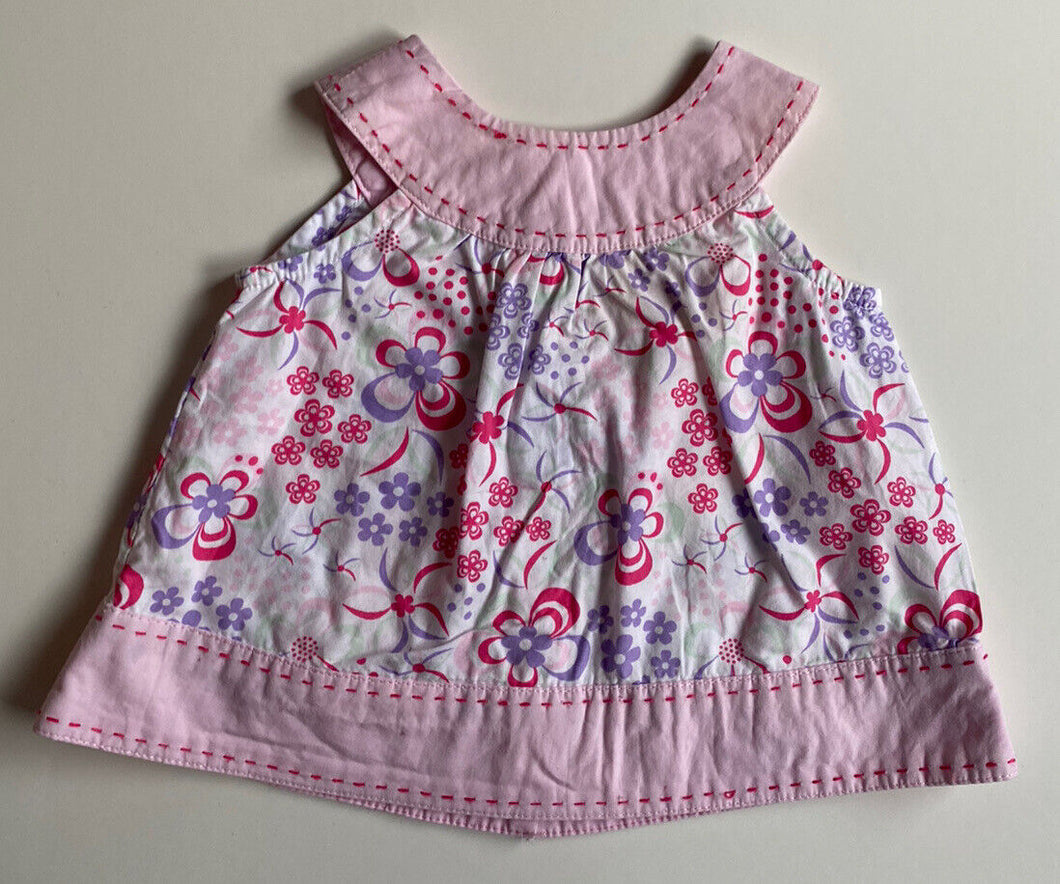 Sprout baby girl size 0-3 months pink purple floral cotton sleeveless dress VGUC