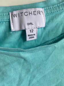 Witchery kids girls size 12 blue green short sleeve top t-shirt