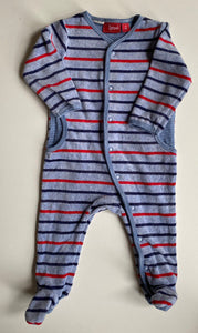 Sprout baby size 3-6 months blue red stripe velour one-piece coverall, VGUC