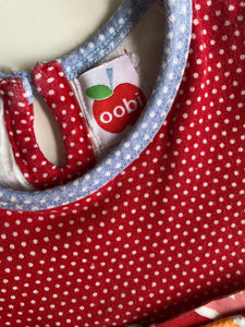 Oobi baby girl size 1 year red long sleeve tiered dress bow pears, GUC