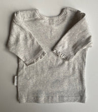 Load image into Gallery viewer, Purebaby baby girl size newborn grey long sleeve top t-shirt frills, EUC
