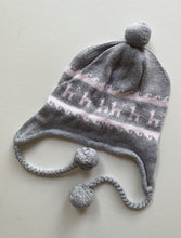 Load image into Gallery viewer, Seed baby one size grey pink knitted beanie hat pom poms, VGUC
