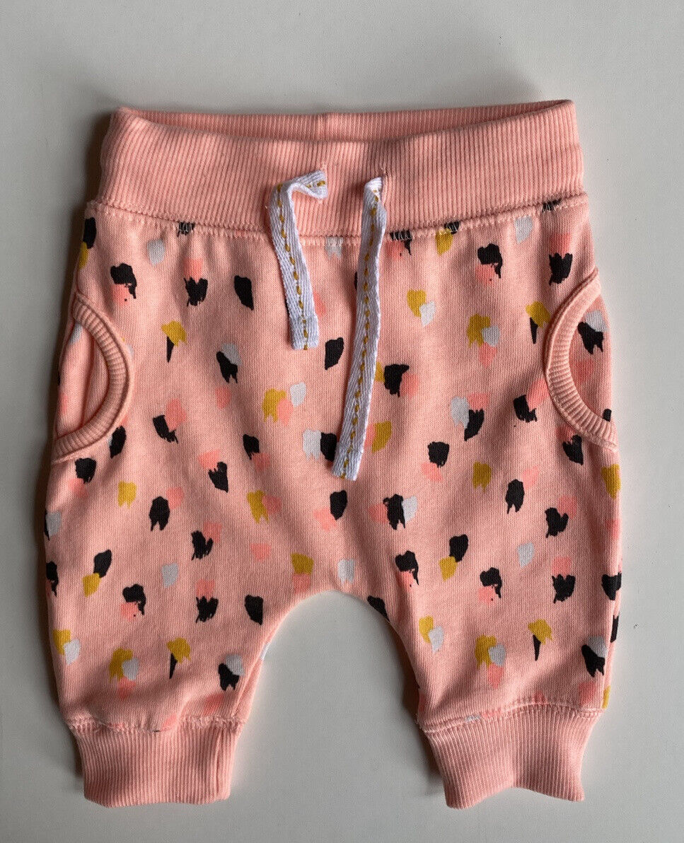 Baby Berry baby girl size newborn neon pink drawstring track pants spots, EUC