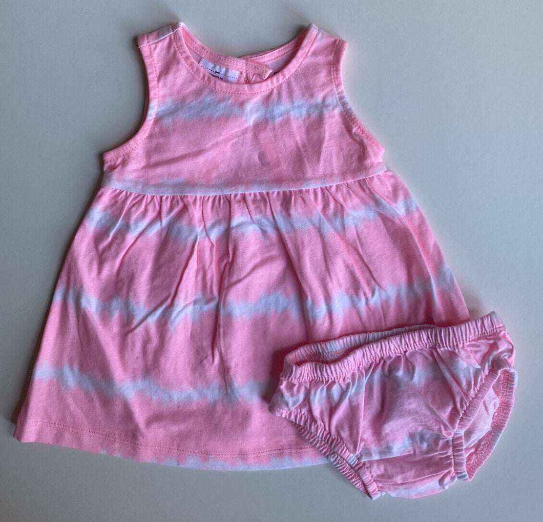 Carter's baby girl size 0-3 months neon pink white tie dye dress bloomers, VGUC