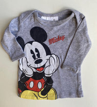 Load image into Gallery viewer, Disney Baby x Target baby size 0-3 months grey Mickey Mouse long sleeve top VGUC
